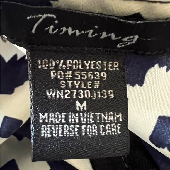 Timing Blue & White Geometric Print Three Quarter Sleeve Blouse M Office Career - Picture 6 of 8